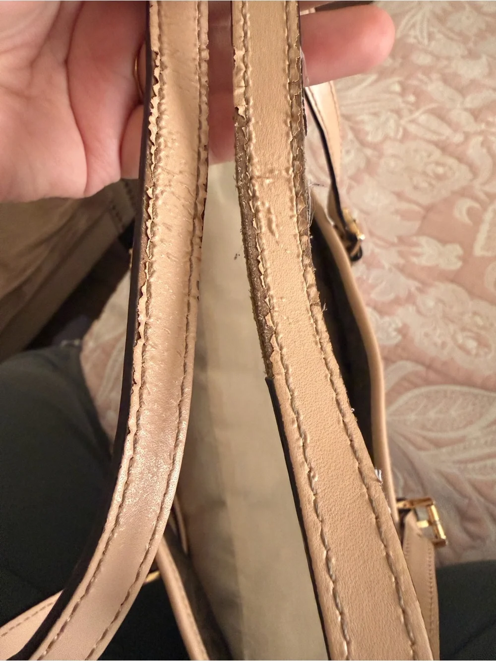 Michael Kors Brown Tote with Blush Trim and Gold Charm